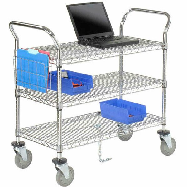 Nexel Chrome ESD Utility Cart w/3 Shelves & Polyurethane Casters, 60inL x 21inW x 39inH B2351555